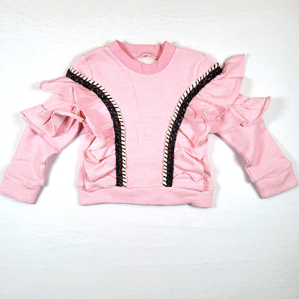 Kinderkind Baby Ruffles Sweater Pink Size 2T Pink Crew Neck Coquette Girly 80s